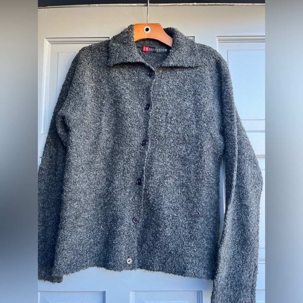 Vintage I.B Diffusion size‎ M wool buttoned down grey long sleeve cardigan